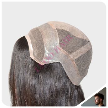 LCMAW20 Custom Men Wig Front Swiss Lace Top Silk with PU Around