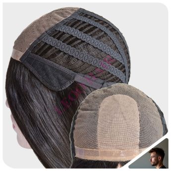 LCMAW31 Custom Wig Front PU Top Lace and Silk Parting with Back Wefts for Men