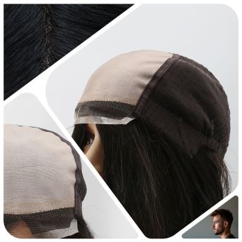 LCMAW49 Custom Wig Front Swiss Lace Top Mono with Back Wefts for Men