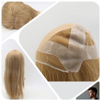 LCMAW76 Custom Men Wig Front Swiss Lace + Silk Part Top +  Swiss Lace  4-eyes Top + PU with Applied Silicone