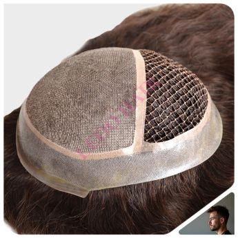 LCMT56 Custom Men Toupee Front Silk Back Fishnet with PU Around