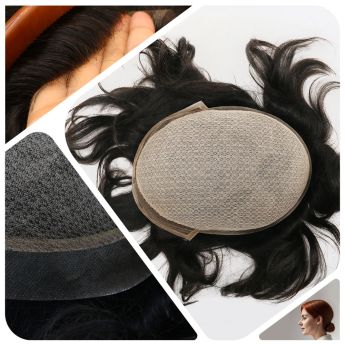 LCWT138 Custom Women Topper Front Swiss Lace Top Silk Base with Side and Back PU