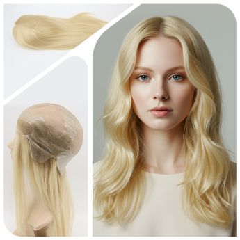 LSWAW71-1 16inch Front Swiss Lace, Top and Back Area Mono, Other Area PU Wig - Chinese Hair